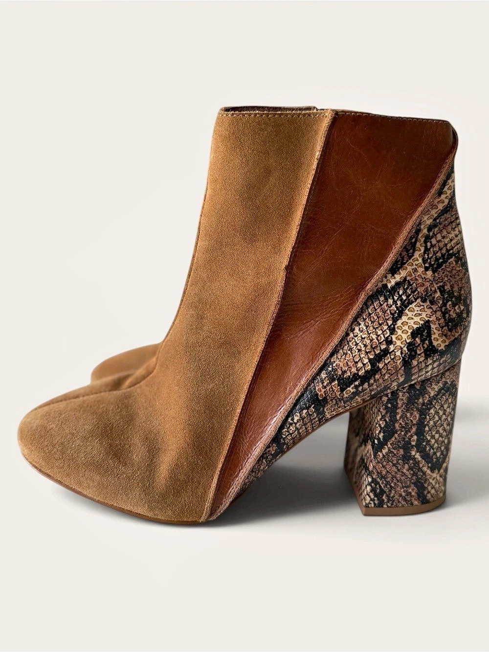 Mutizi Brown & Black Snake Print Heeled Boots Like New